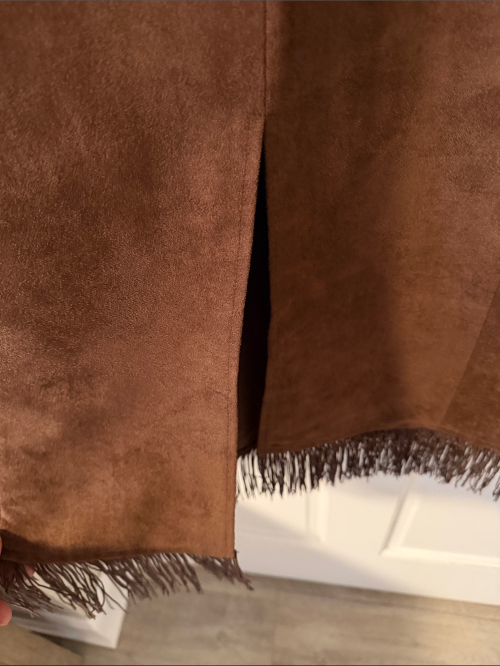 NWT Panhandle Slim Vintage Brown Faux Suede Fringe Western Midi Skirt Size 14 - Picture 6 of 6